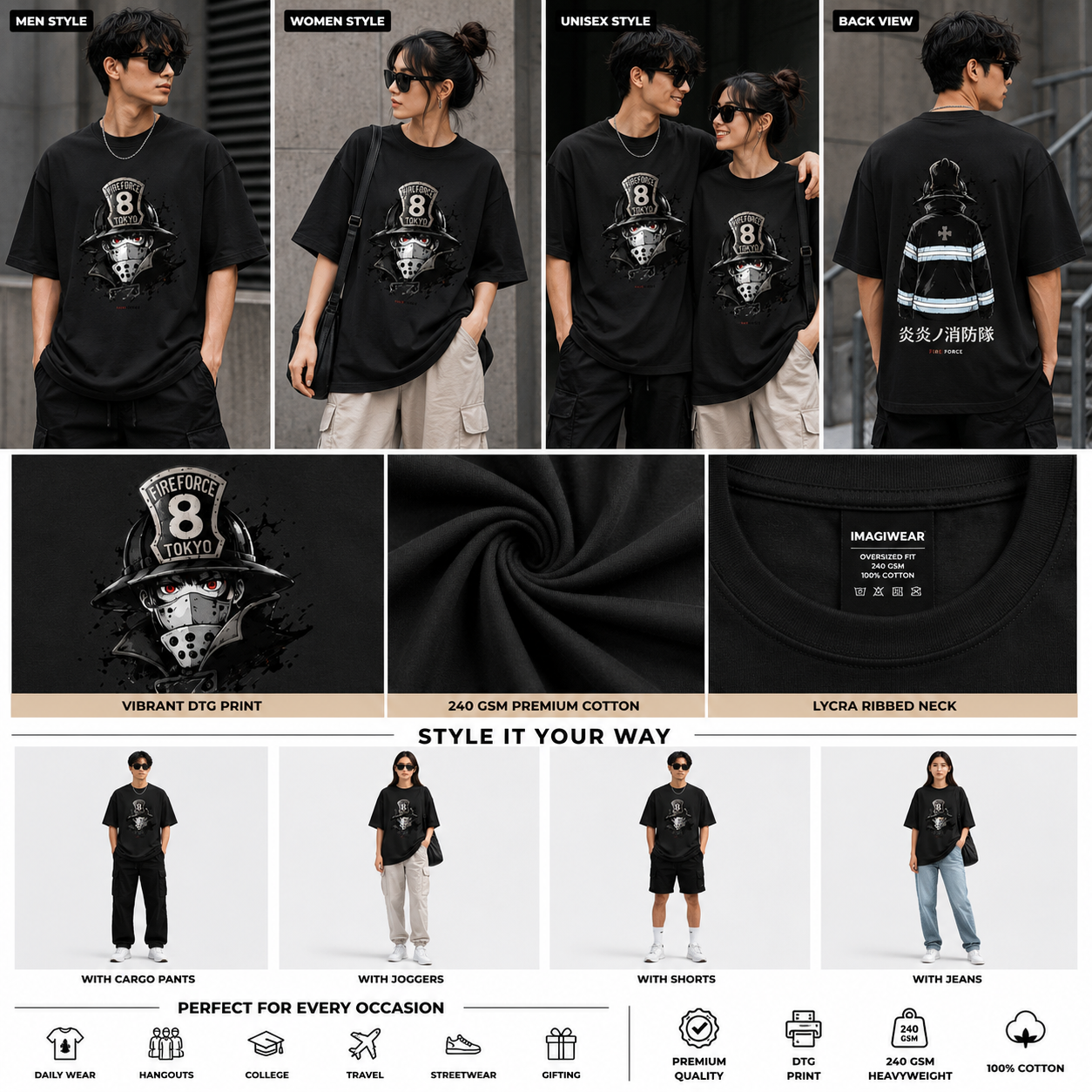 Fire Force Division 8 Oversized T-Shirt | Anime Streetwear Graphic Tee