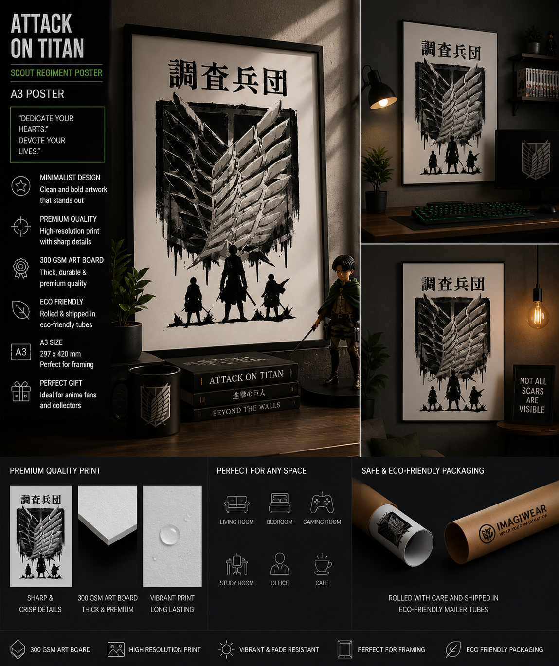 Attack on Titan Scout Regiment Emblem A3 Anime Poster | Minimalist Wall Art | ImagiWear