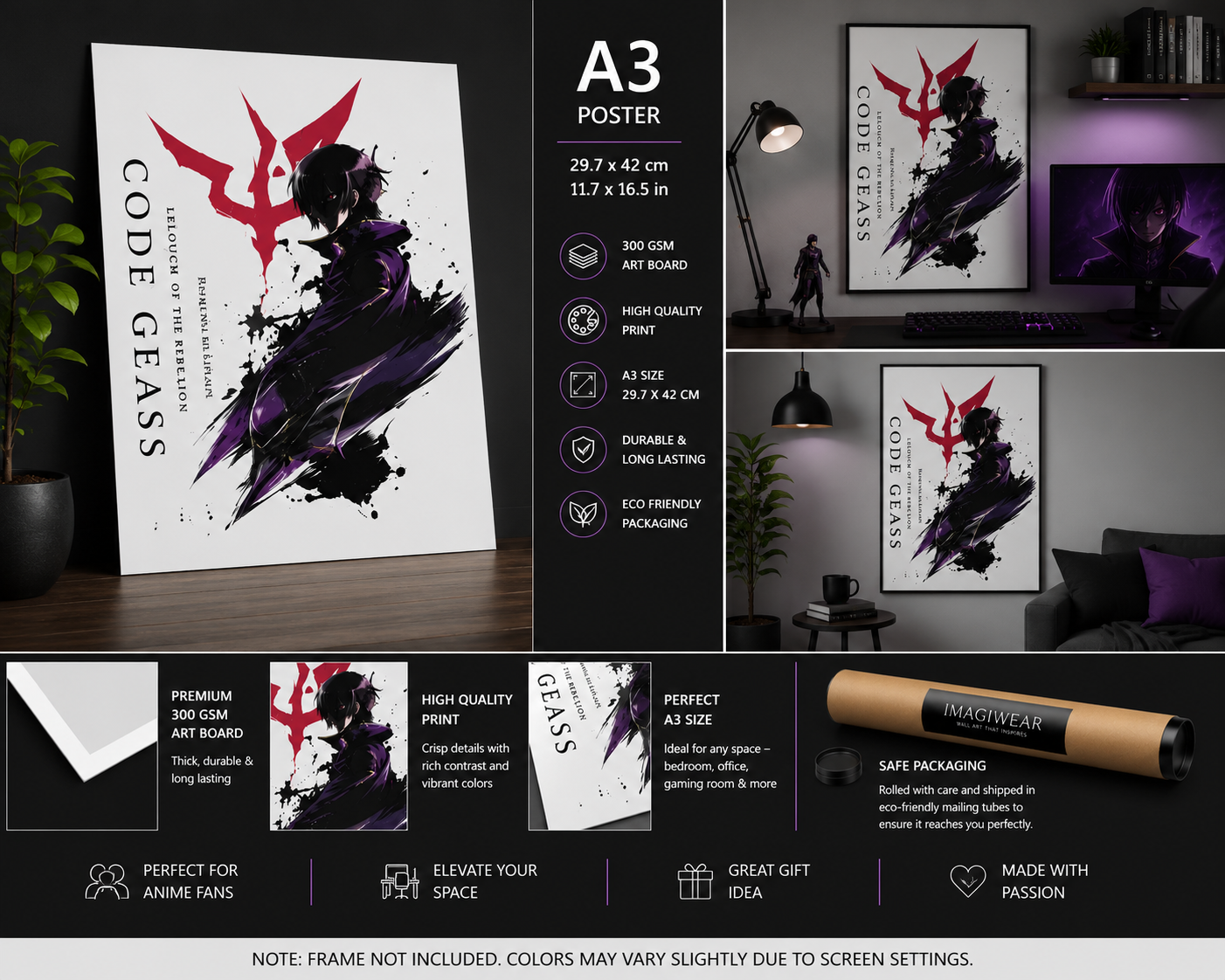 Code Geass A3 Anime Poster | Premium 300 GSM Wall Art | Unframed