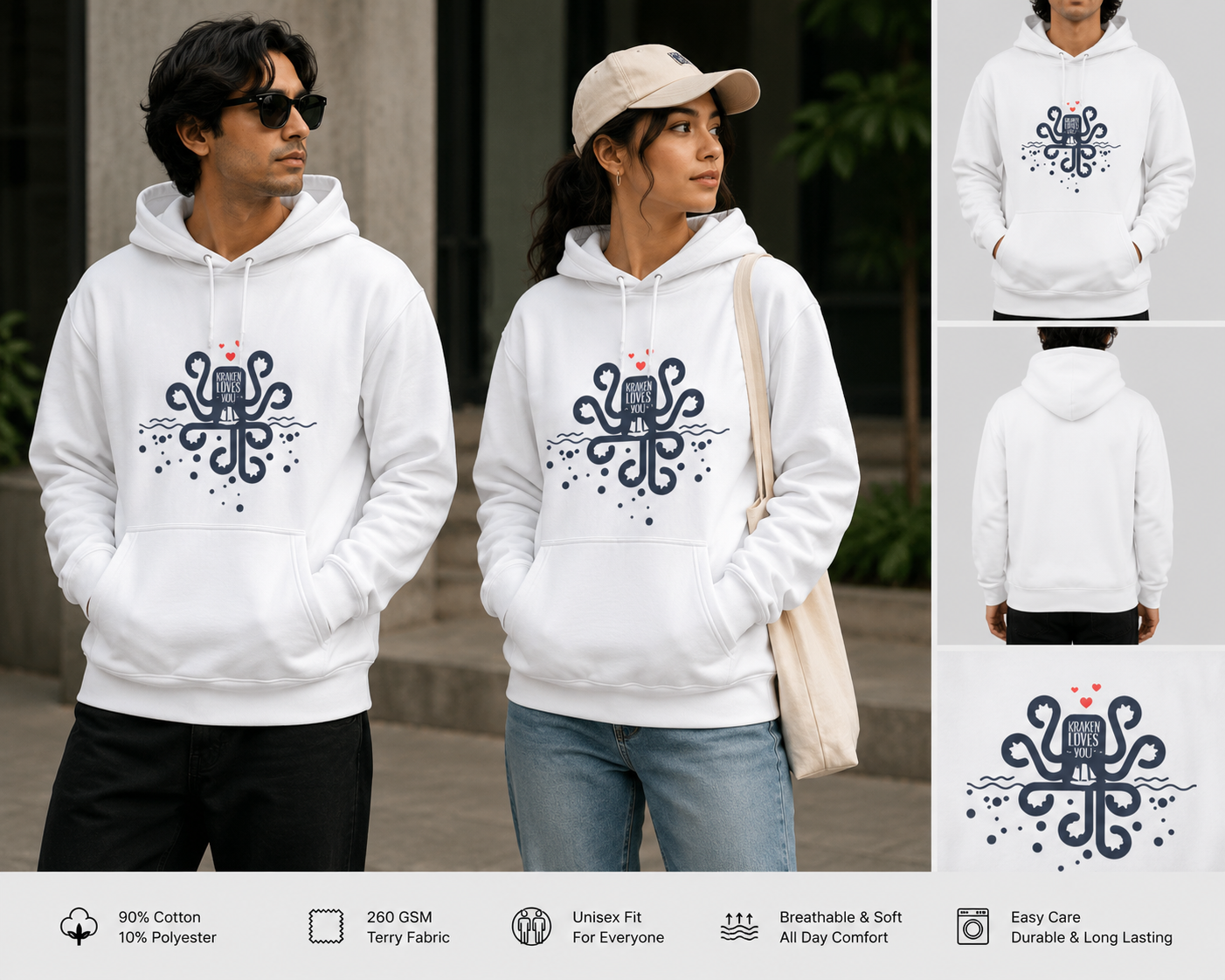 Kraken Loves You Unisex Pullover Hoodie – Ocean Graphic Streetwear Hoodie