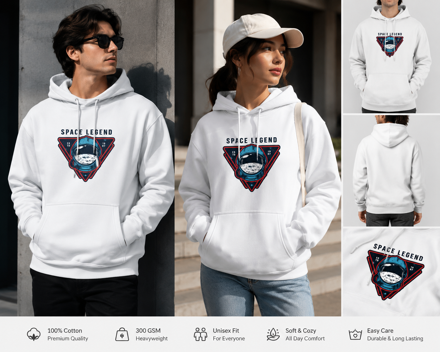 Space Legend Unisex Premium Hoodie – Astronaut Graphic Fleece Sweatshirt