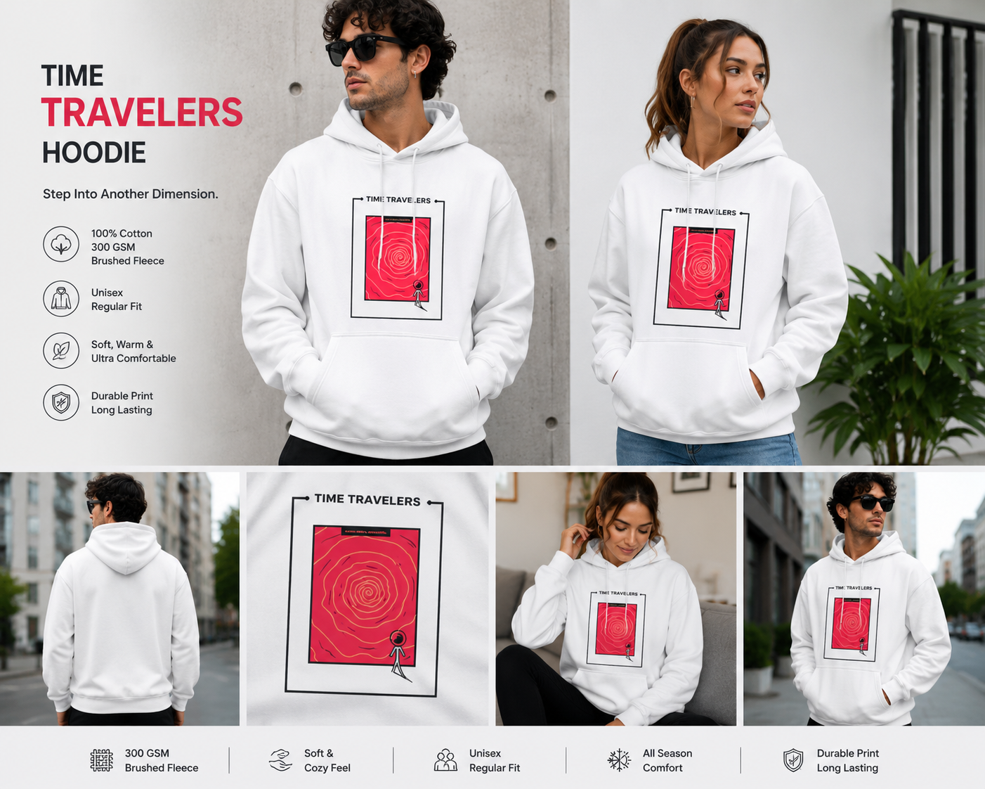 Time Travelers Unisex Hoodie – Retro Sci-Fi Portal Graphic Hoodie