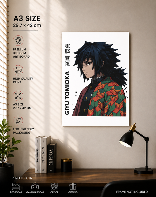Giyu Tomioka A3 Anime Poster | Premium 300 GSM Wall Art for Bedroom, Gaming Room & Office