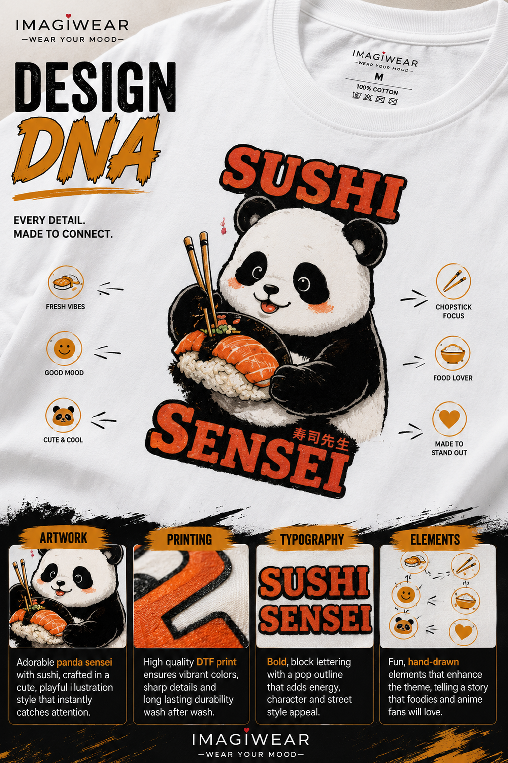 Sushi Sensei Panda – Anime-Inspired Sushi Graphic T-Shirt