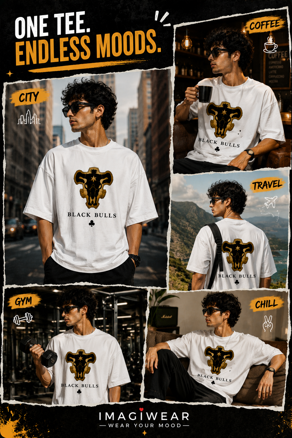 Black Bulls Anime Graphic Oversized T-Shirt – Unisex 240 GSM