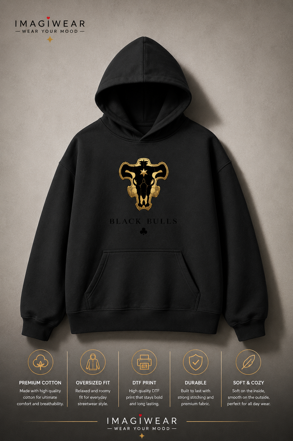 Black Bulls Anime Graphic Hoodie – Unisex 300 GSM