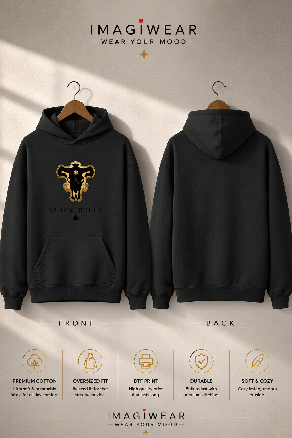 Black Bulls Anime Graphic Hoodie – Unisex 300 GSM