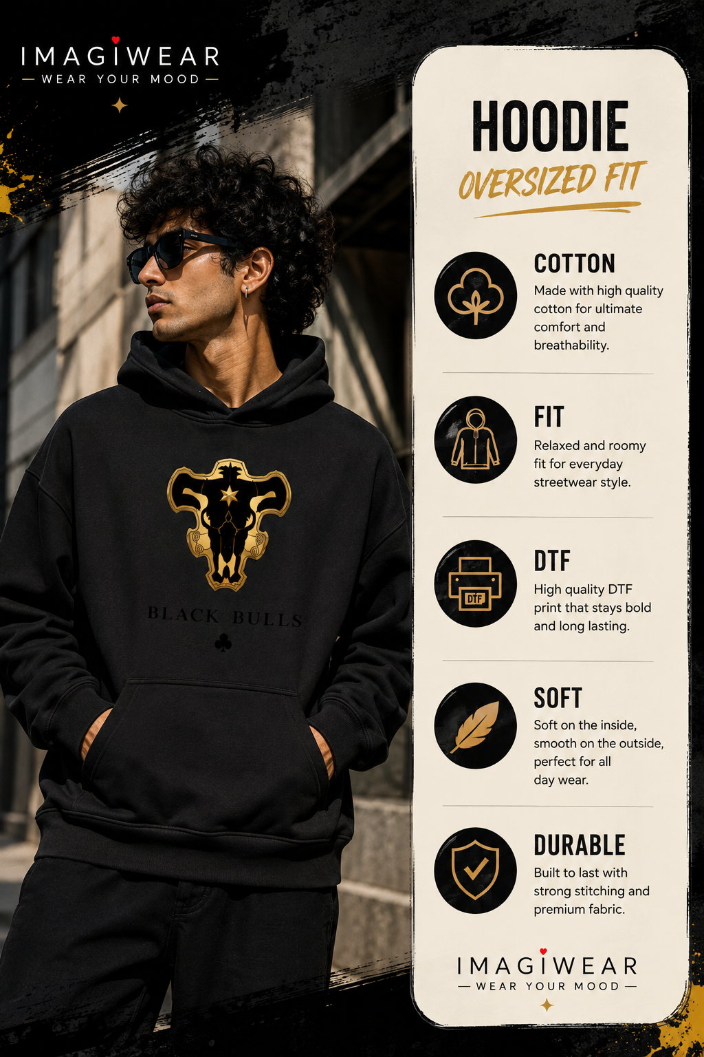 Black Bulls Anime Graphic Hoodie – Unisex 300 GSM