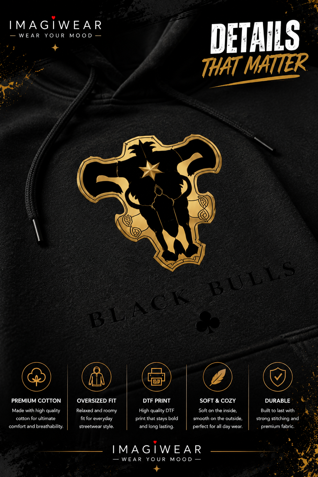 Black Bulls Anime Graphic Hoodie – Unisex 300 GSM