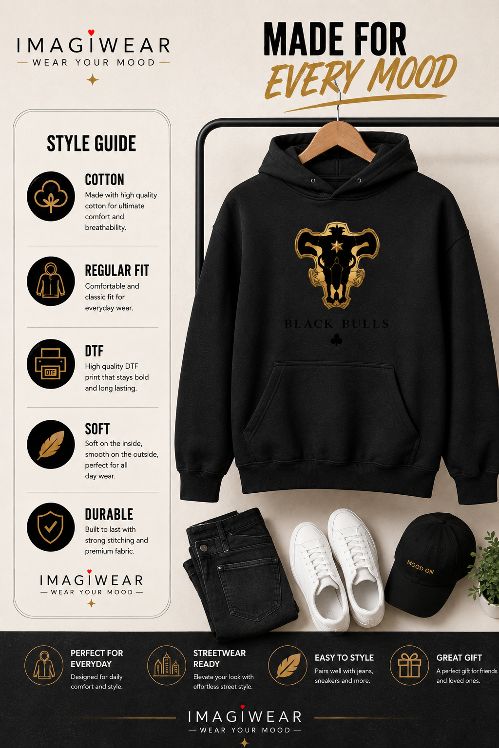Black Bulls Anime Graphic Hoodie – Unisex 300 GSM