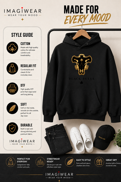 Black Bulls Anime Graphic Hoodie – Unisex 300 GSM