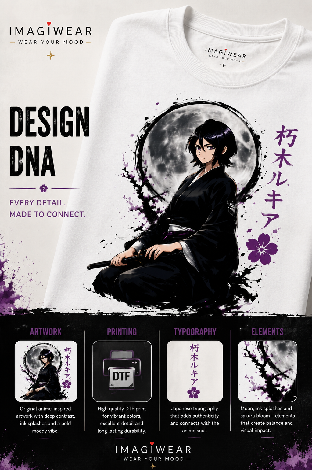Rukia Moonlight Samurai Anime Oversized T-Shirt – Unisex 240 GSM