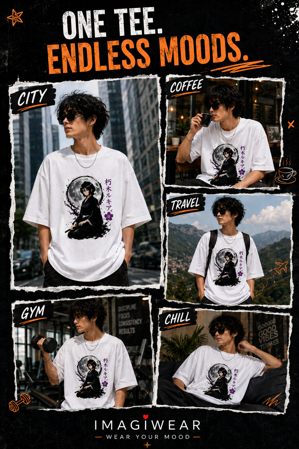 Rukia Moonlight Samurai Anime Oversized T-Shirt – Unisex 240 GSM