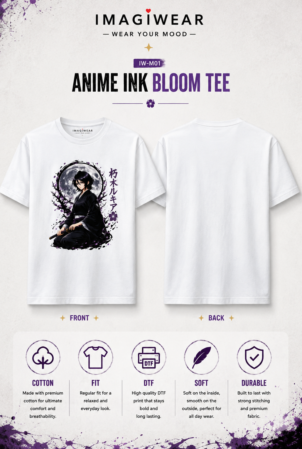 Rukia Moonlight Anime Graphic T-Shirt – Unisex Regular Fit 180 GSM