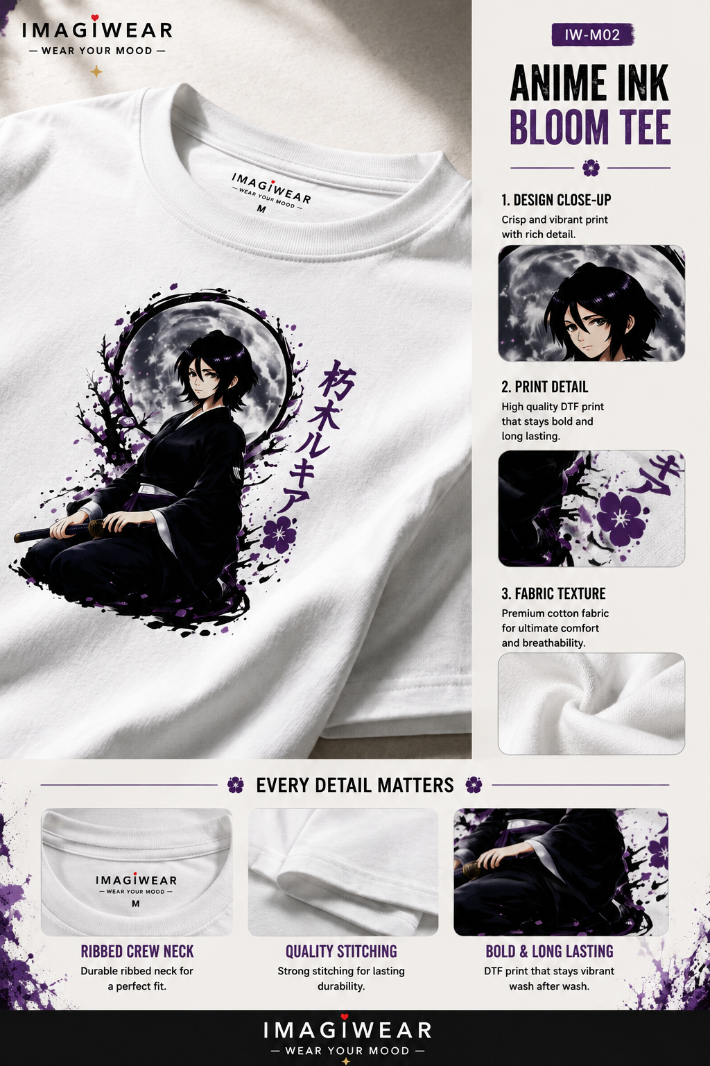 Rukia Moonlight Anime Graphic T-Shirt – Unisex Regular Fit 180 GSM