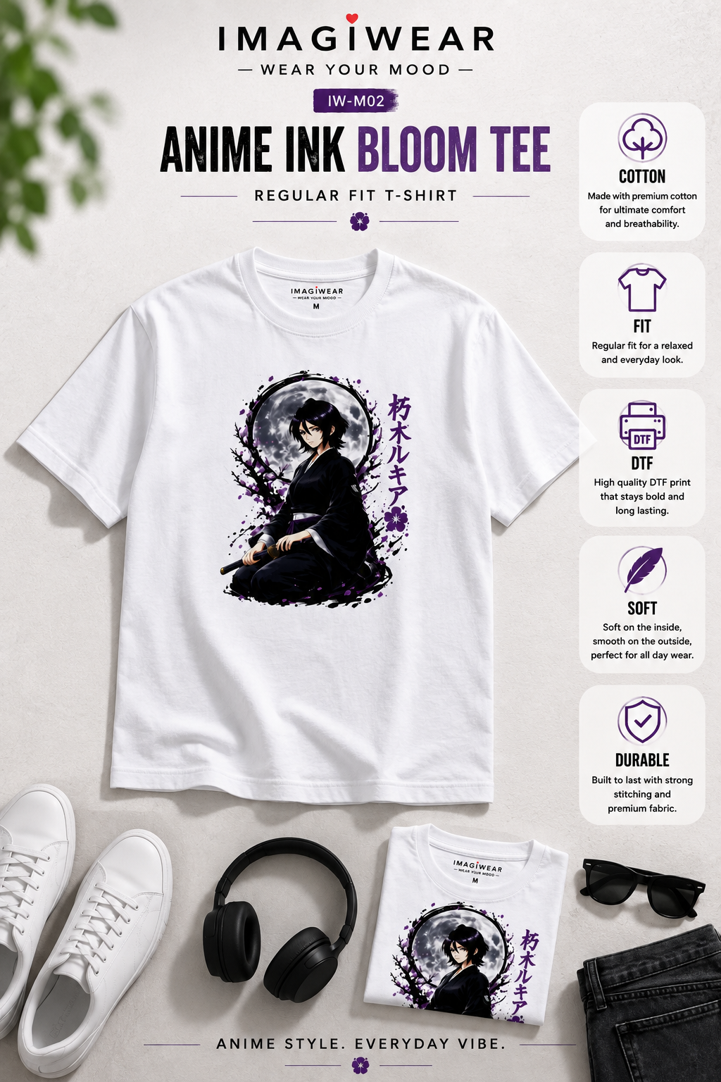 Rukia Moonlight Anime Graphic T-Shirt – Unisex Regular Fit 180 GSM