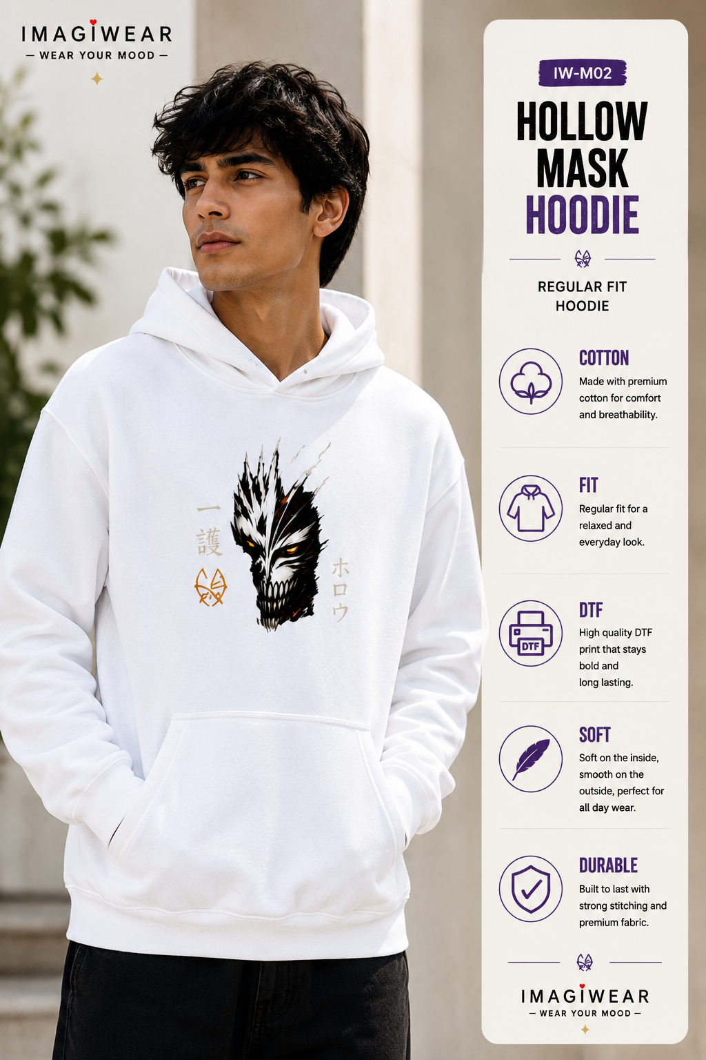 Hollow Anime Graphic Hoodie – Unisex Regular Fit 300 GSM