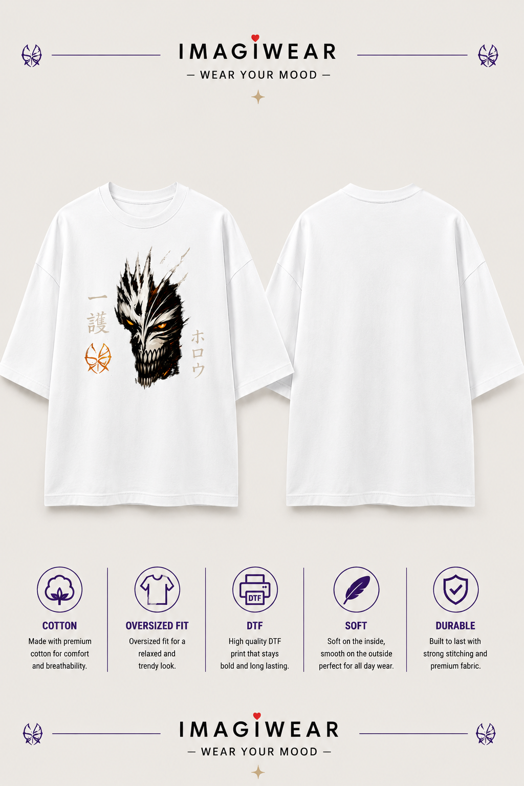 Hollow Anime Graphic Oversized T-Shirt – Unisex 240 GSM