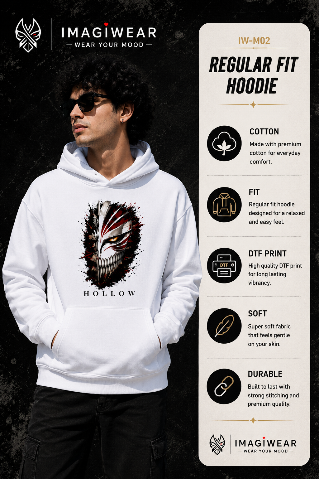 Hollow Anime Graphic Hoodie – Unisex Regular Fit 300 GSM