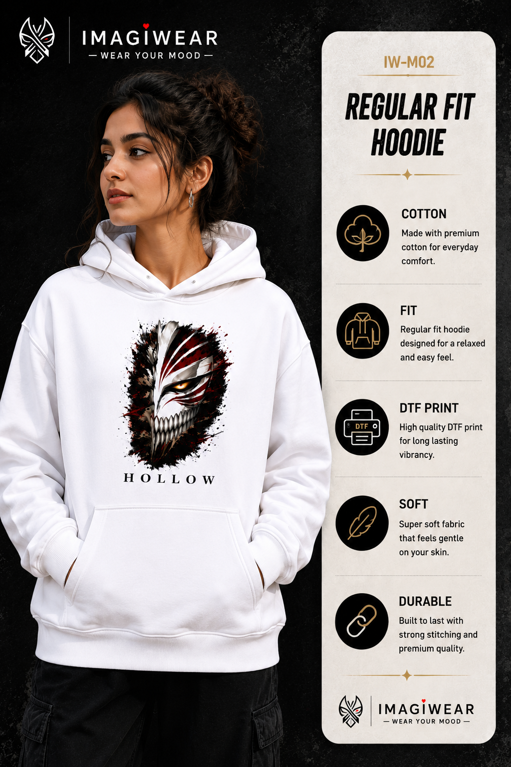 Hollow Anime Graphic Hoodie – Unisex Regular Fit 300 GSM