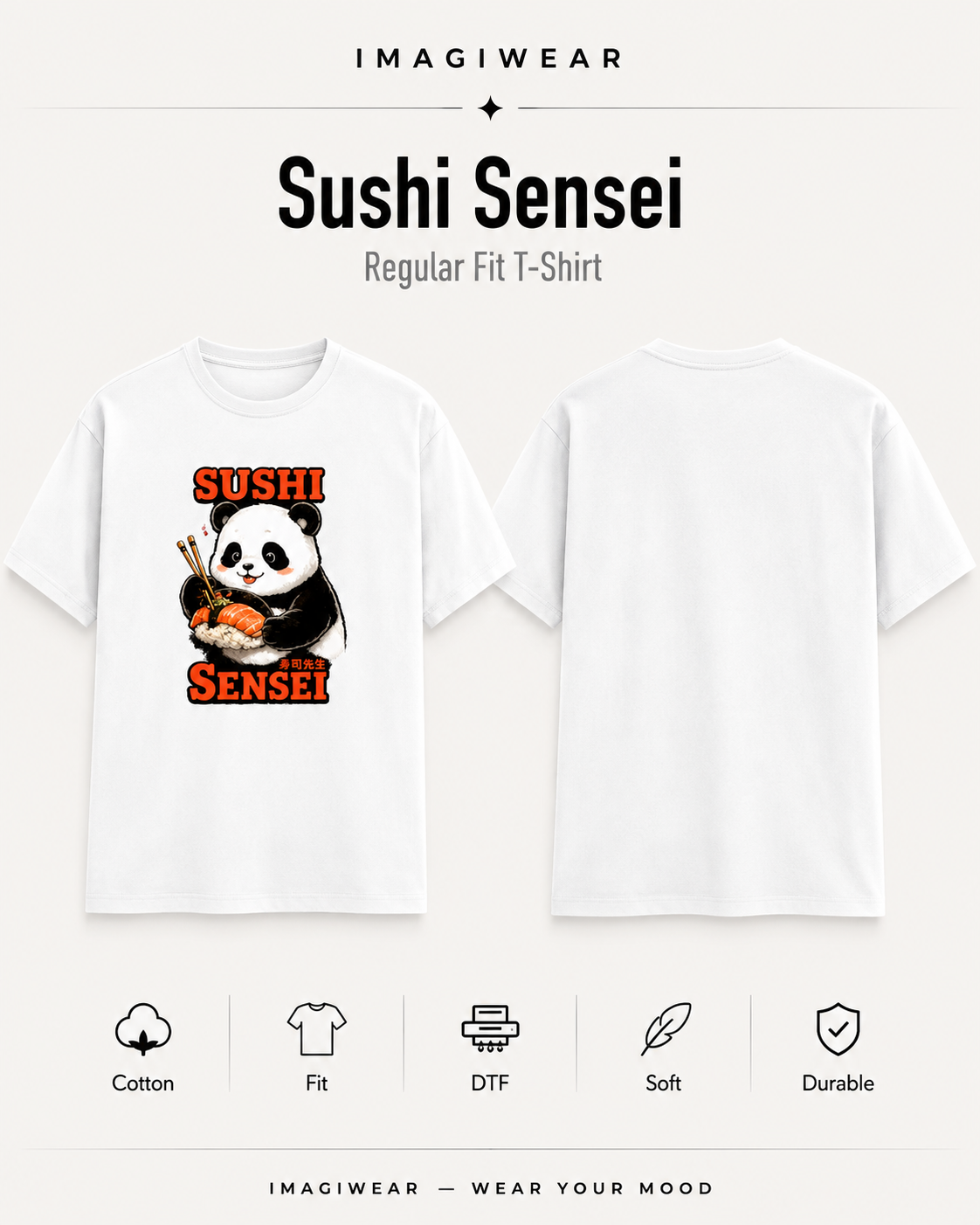 Sushi Sensei Panda – Anime-Inspired Sushi Graphic T-Shirt