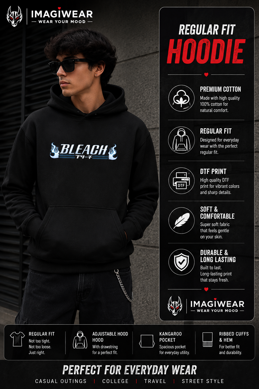 Bleach Anime Logo Graphic Hoodie – Unisex Regular Fit 300 GSM
