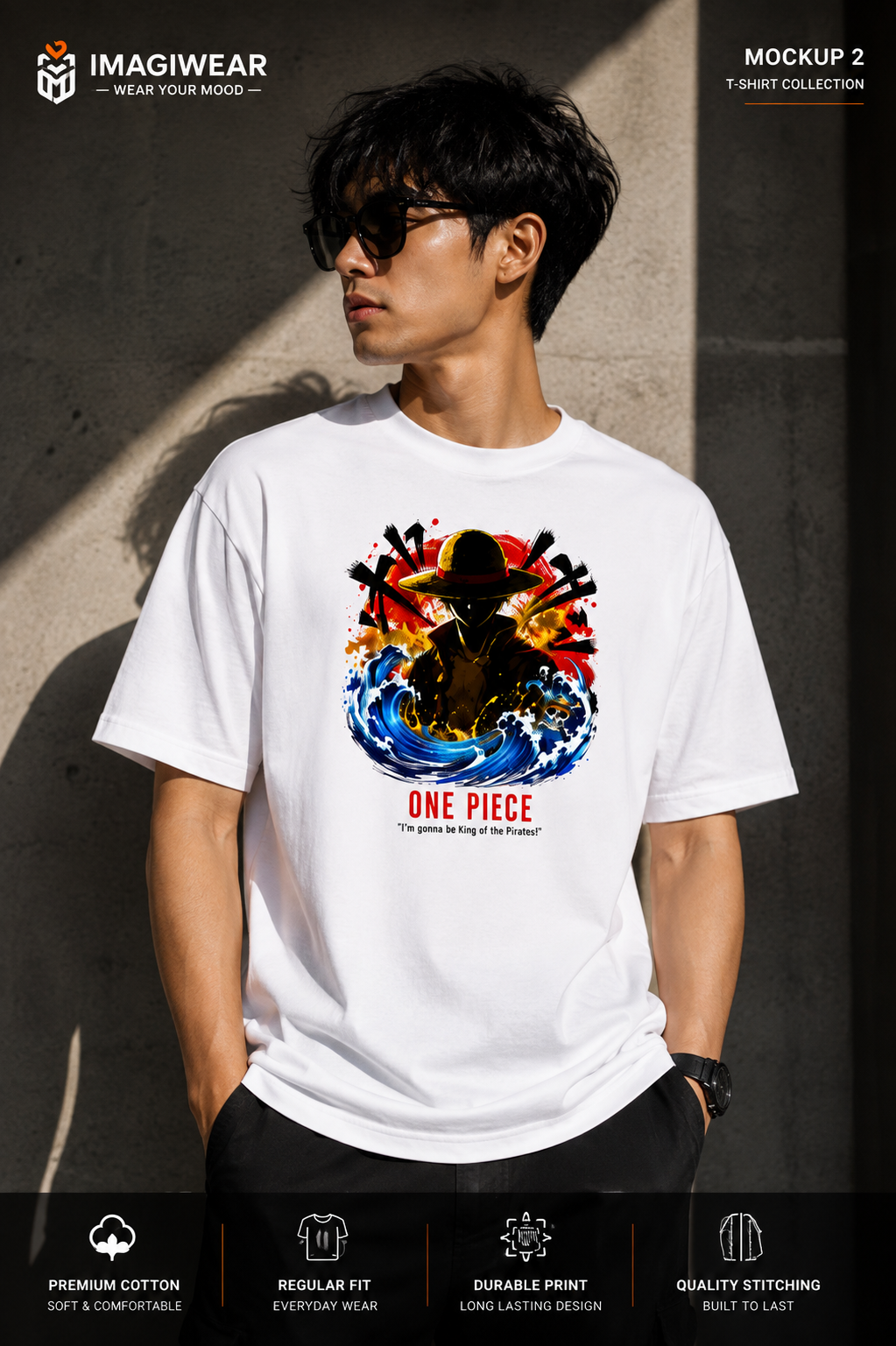 Monkey D. Luffy One Piece Ocean Graphic T-Shirt – Unisex Regular Fit 180 GSM