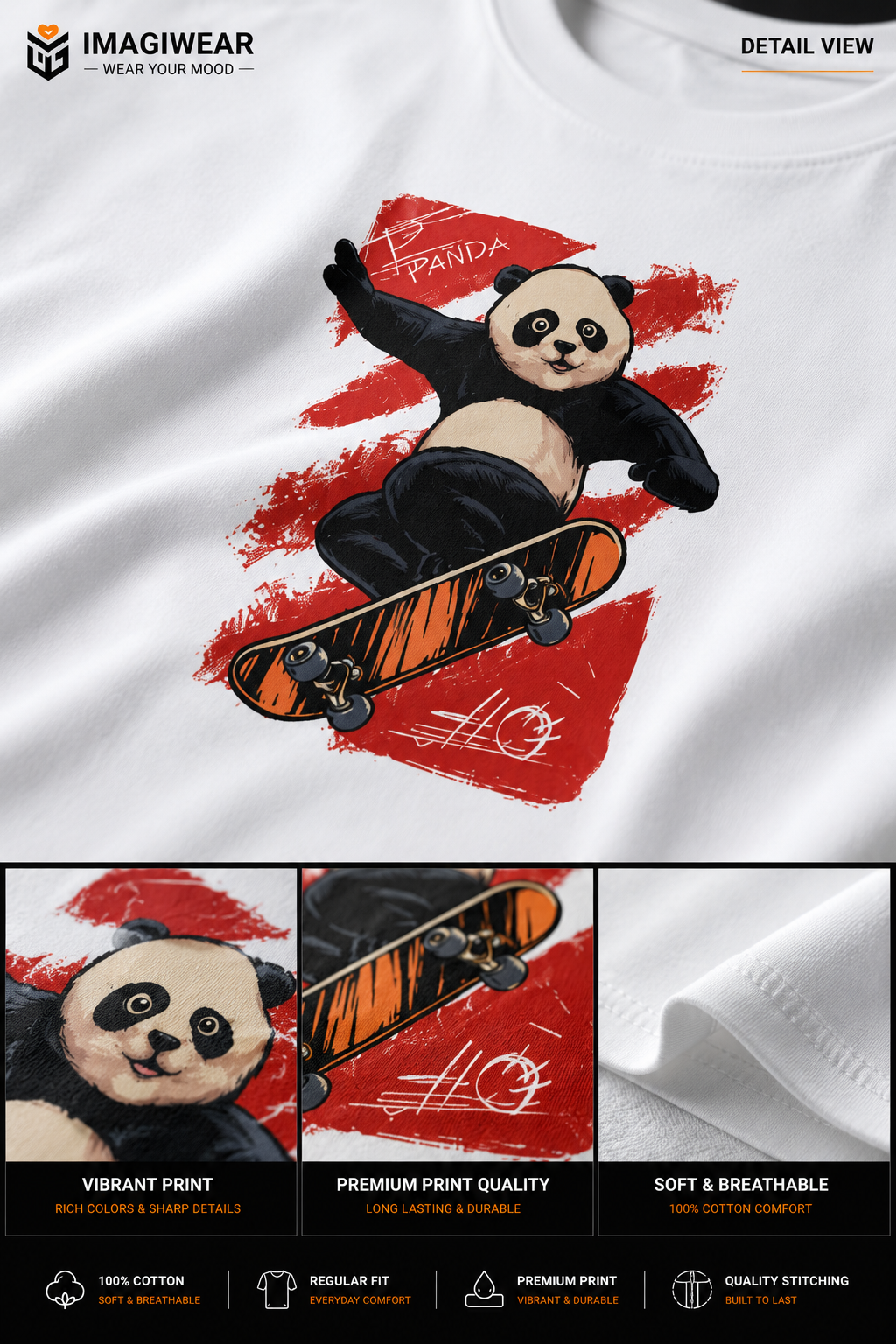 Po Panda Skateboard Graphic T-Shirt – Kung Fu Panda Inspired Unisex Regular Fit 180 GSM