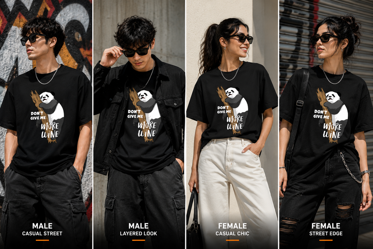 Drunken Panda “Don’t Give Me More Wine” T-Shirt – Unisex Regular Fit 180 GSM