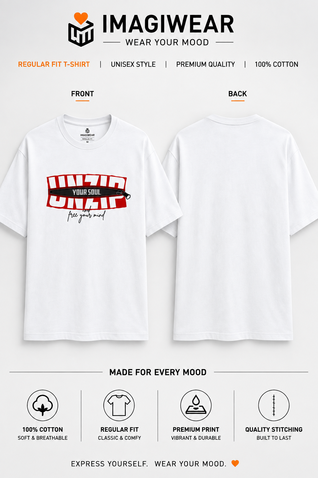 Unzip Your Soul Graphic T-Shirt – Unisex Regular Fit 180 GSM