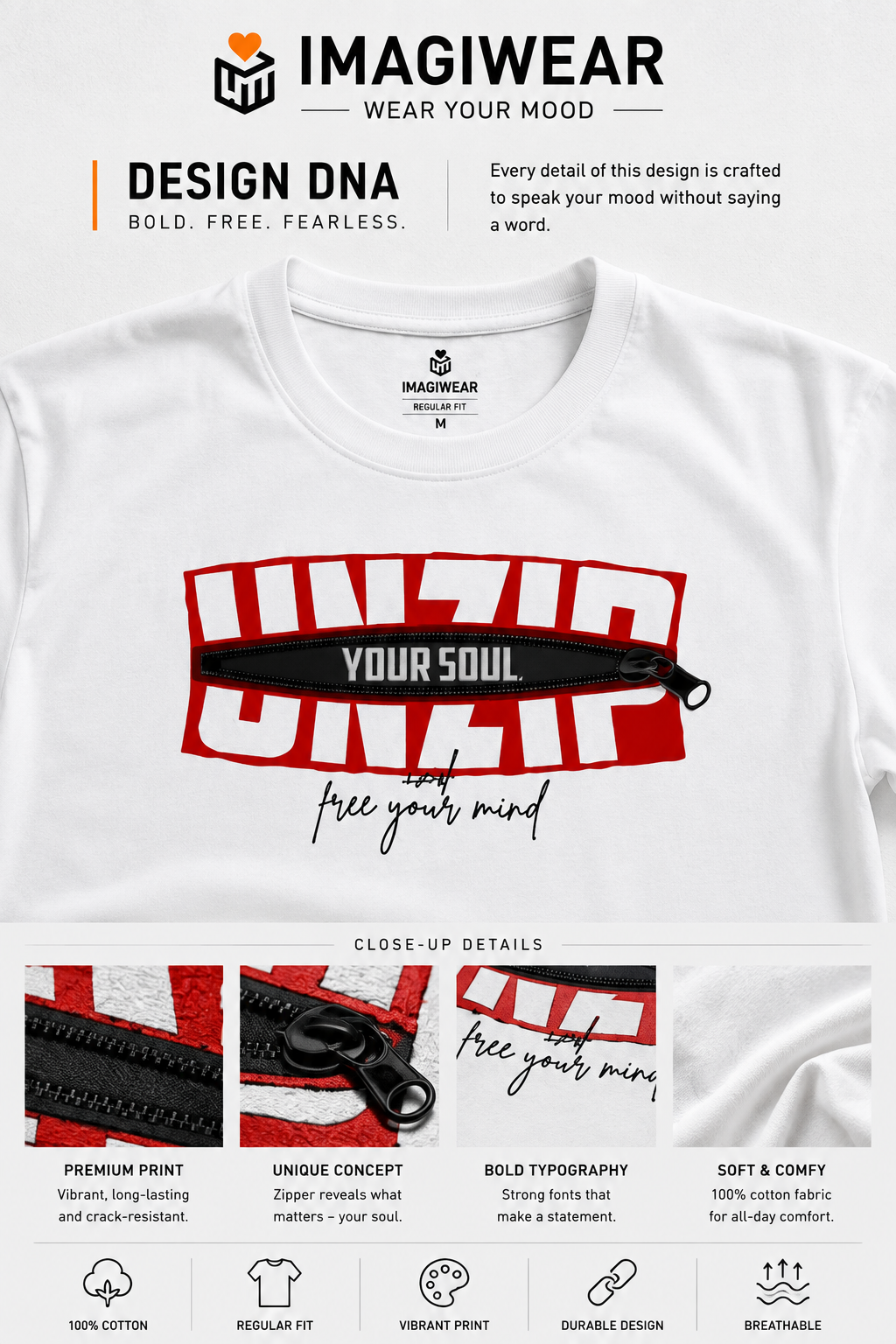 Unzip Your Soul Graphic T-Shirt – Unisex Regular Fit 180 GSM