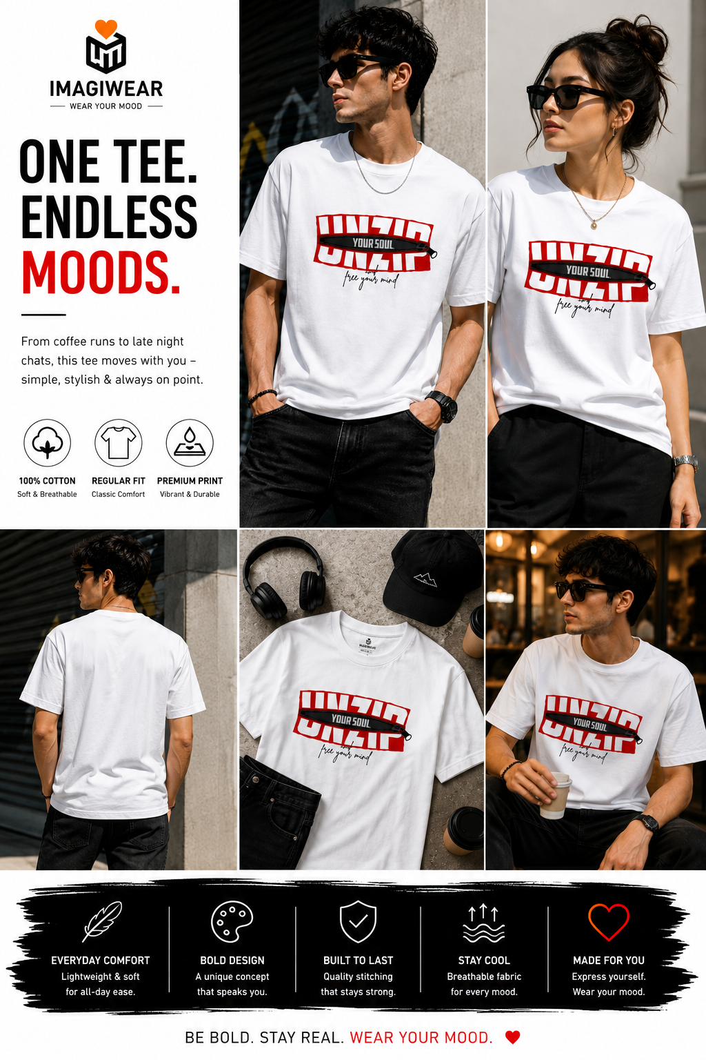 Unzip Your Soul Graphic T-Shirt – Unisex Regular Fit 180 GSM