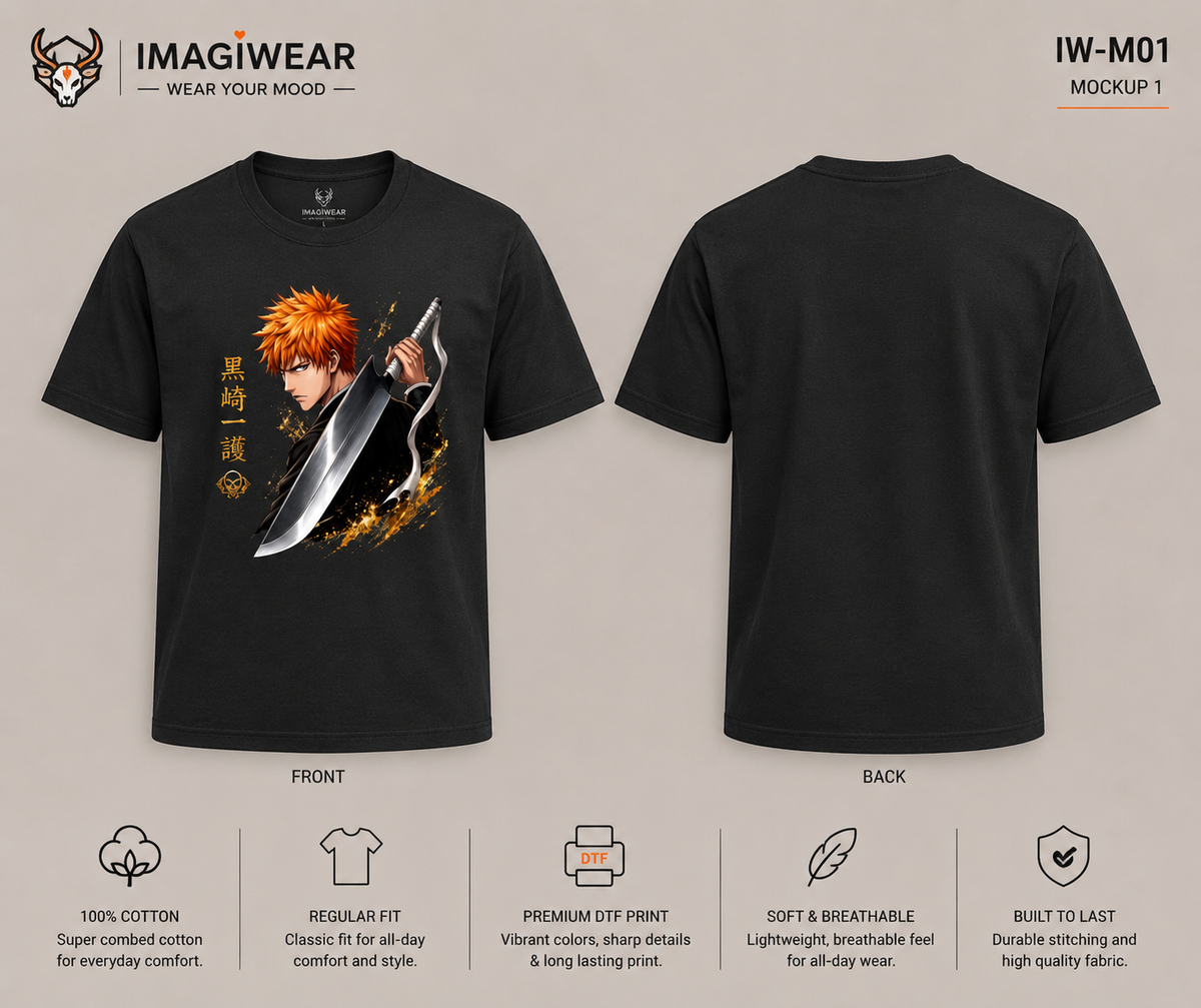 Ichigo Kurosaki Zangetsu Anime T-Shirt – Bleach Unisex Regular Fit 180 GSM