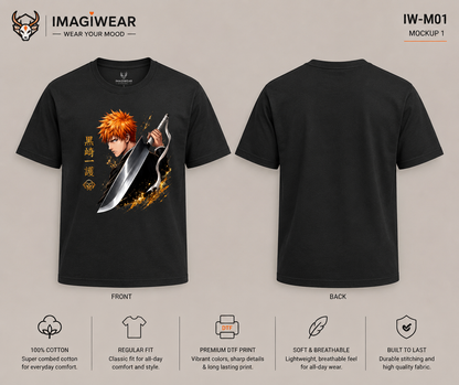 Ichigo Kurosaki Zangetsu Anime T-Shirt – Bleach Unisex Regular Fit 180 GSM
