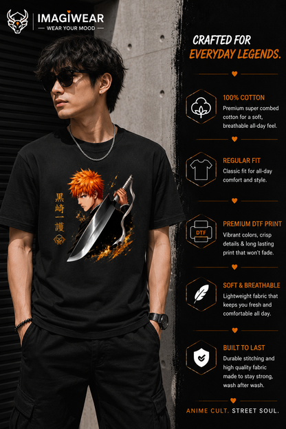 Ichigo Kurosaki Zangetsu Anime T-Shirt – Bleach Unisex Regular Fit 180 GSM