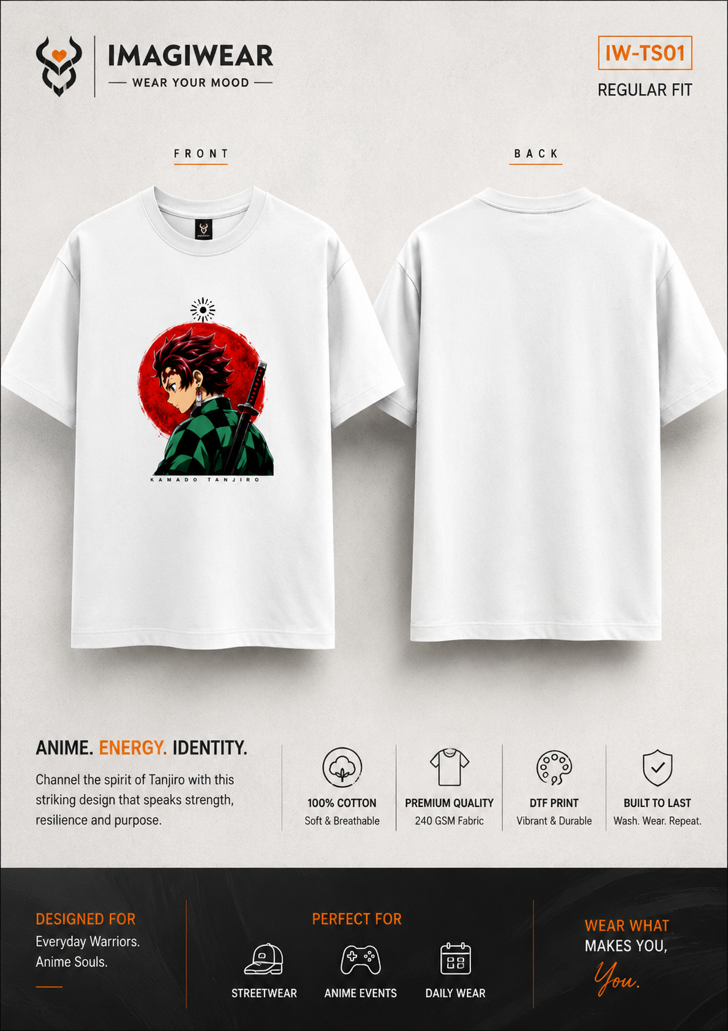 Tanjiro Kamado Sun Crest T-Shirt – Demon Slayer Anime Unisex Regular Fit 180 GSM