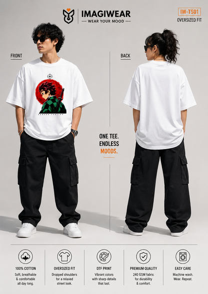 Tanjiro Kamado Sun Crest Oversized T-Shirt – Demon Slayer Anime Unisex 240 GSM