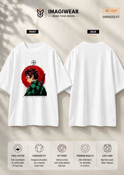 Tanjiro Kamado Sun Crest Oversized T-Shirt – Demon Slayer Anime Unisex 240 GSM