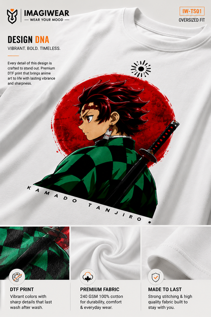 Tanjiro Kamado Sun Crest Oversized T-Shirt – Demon Slayer Anime Unisex 240 GSM