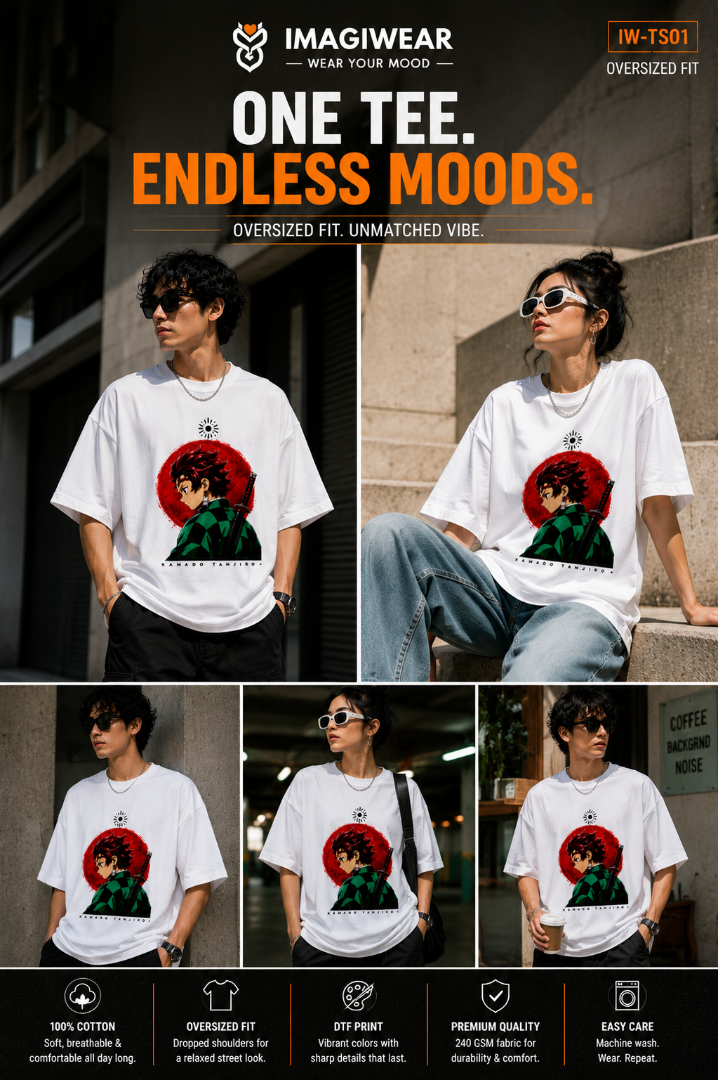Tanjiro Kamado Sun Crest Oversized T-Shirt – Demon Slayer Anime Unisex 240 GSM