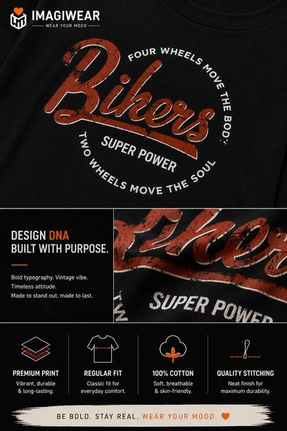 Bikers Super Power Graphic T-Shirt – Unisex Regular Fit 180 GSM