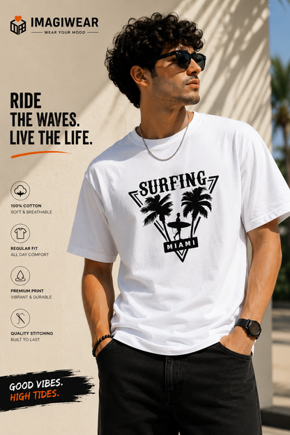Surfing Miami Graphic T-Shirt – Unisex Regular Fit 180 GSM