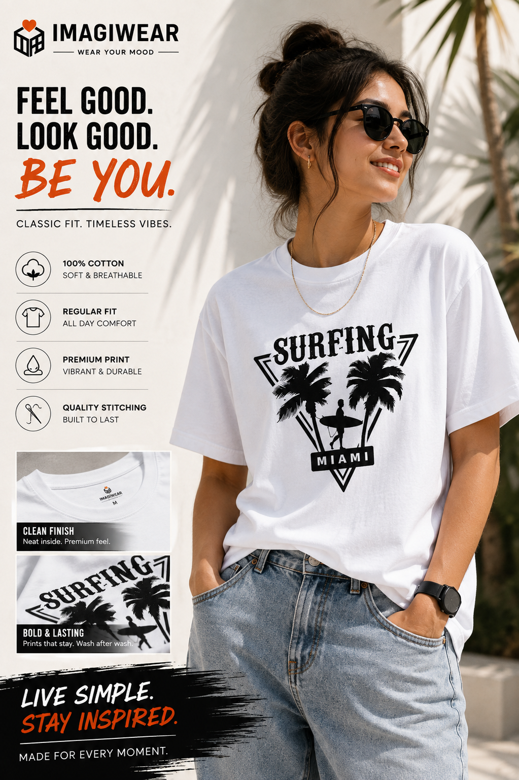 Surfing Miami Graphic T-Shirt – Unisex Regular Fit 180 GSM