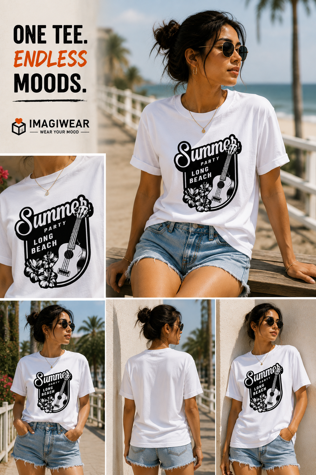 Summer Long Beach Guitar Graphic T-Shirt – Unisex Regular Fit 180 GSM