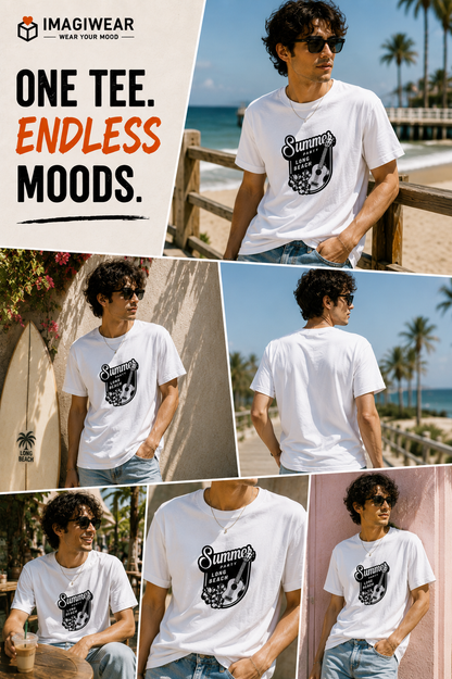 Summer Long Beach Guitar Graphic T-Shirt – Unisex Regular Fit 180 GSM