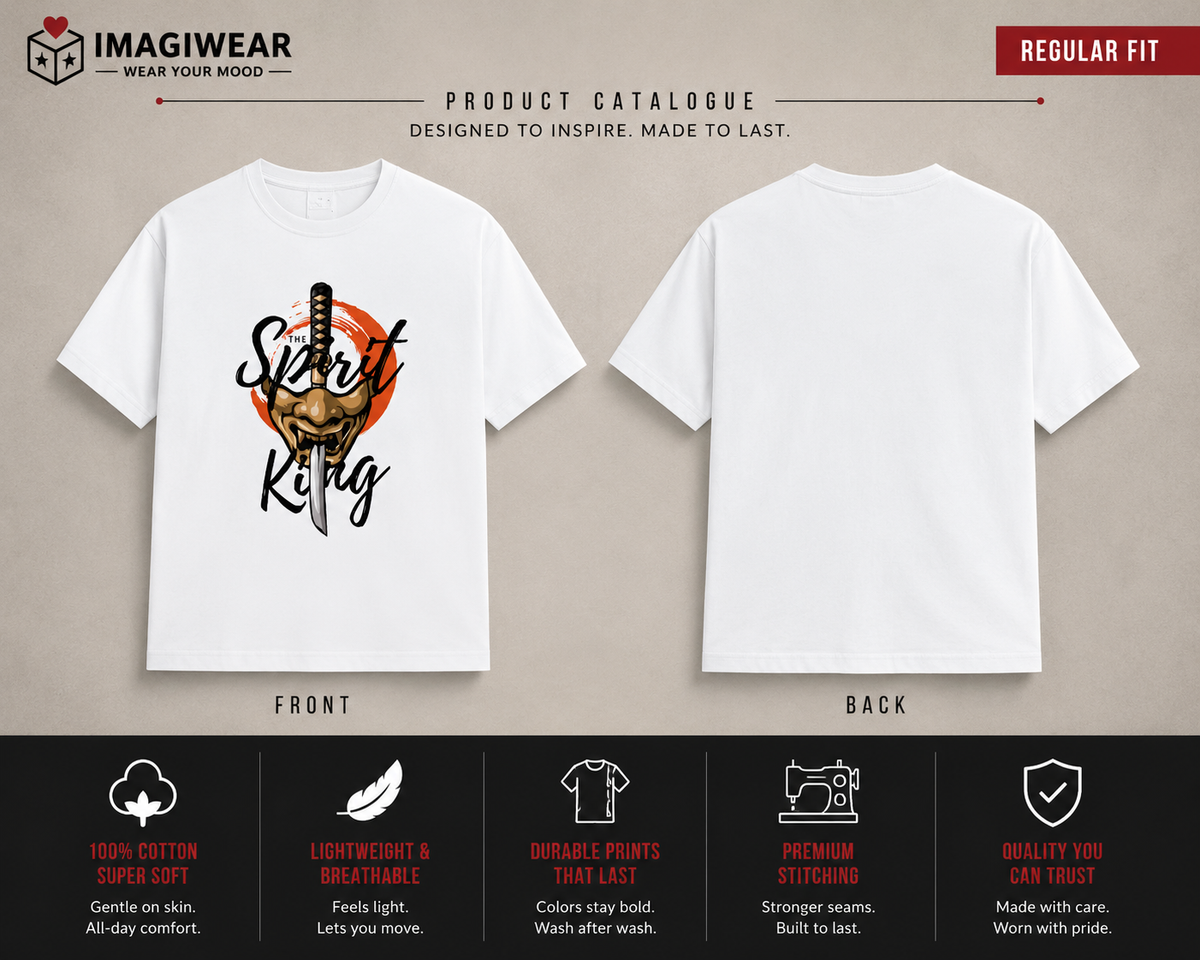 The Spirit King Samurai Graphic T-Shirt – Japanese Warrior Graphic | Unisex Regular Fit 180 GSM