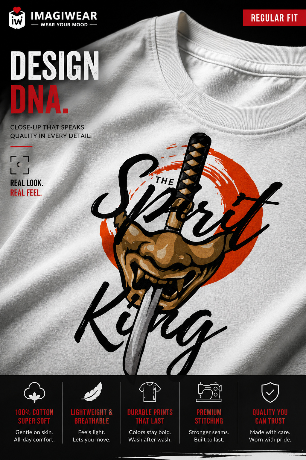 The Spirit King Samurai Graphic T-Shirt – Japanese Warrior Graphic | Unisex Regular Fit 180 GSM