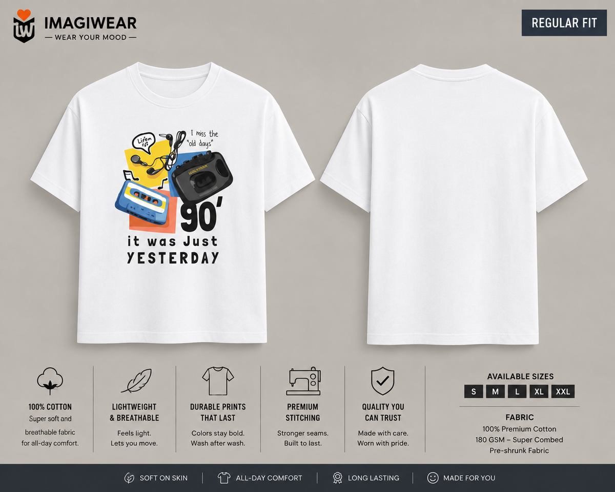 90s Nostalgia Cassette T-Shirt – It Was Just Yesterday | Unisex Regular Fit 180 GSM