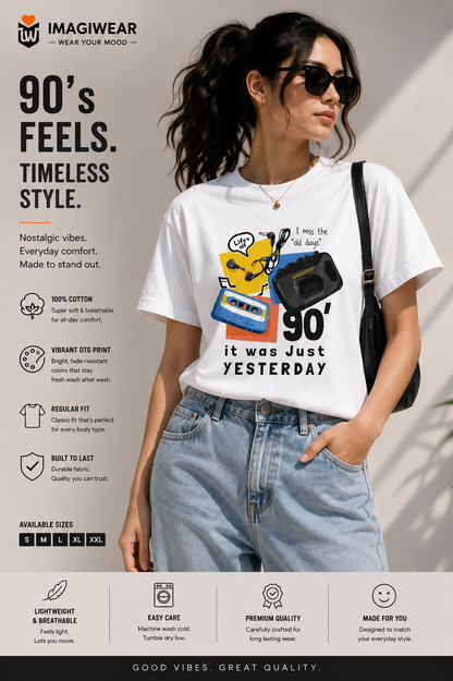 90s Nostalgia Cassette T-Shirt – It Was Just Yesterday | Unisex Regular Fit 180 GSM