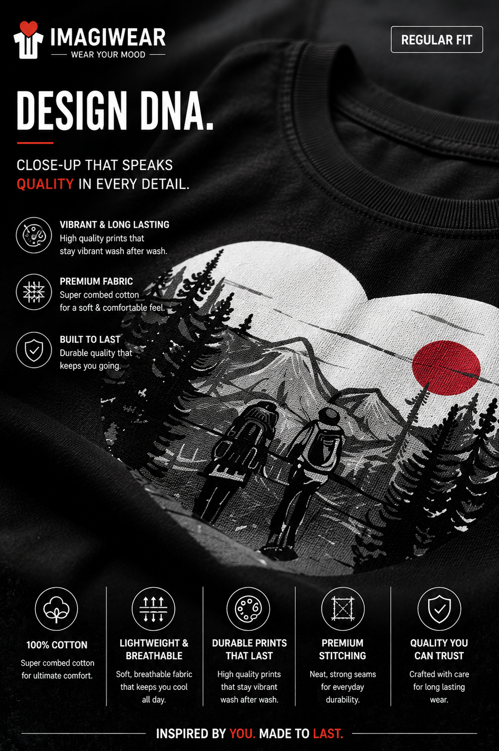 Mountain Love Hiking T-Shirt – Couple Adventure Graphic | Unisex Regular Fit 180 GSM
